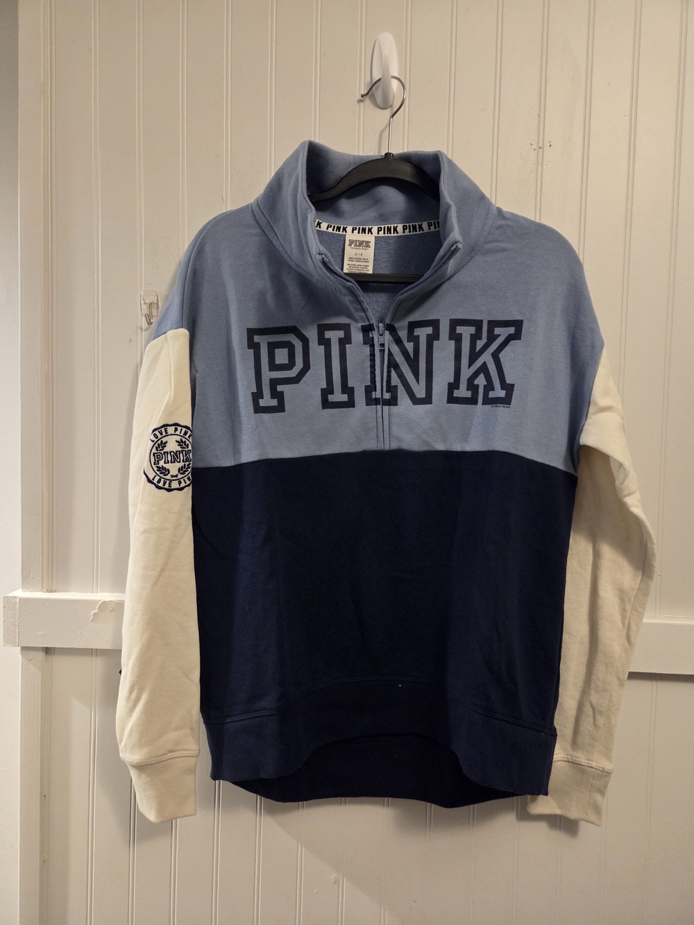 PINK Victoria's Secret Colorblock Quarter-Zip Sweater - Blue/Cream